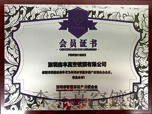 森丰pvd真空镀膜厂家荣誉-深圳市智能穿戴产业联合会会员证书